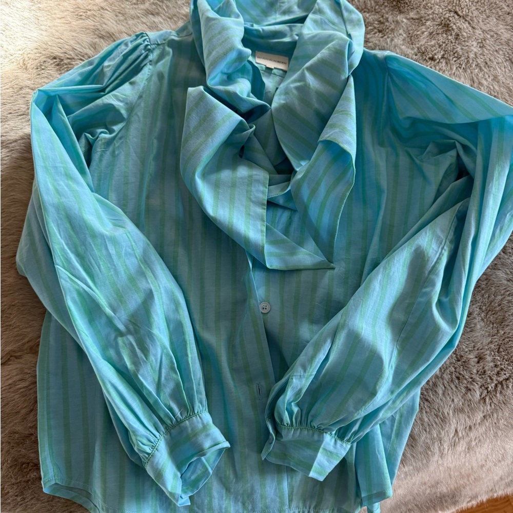 Maria de la Orden: Striped Teal Blouse
